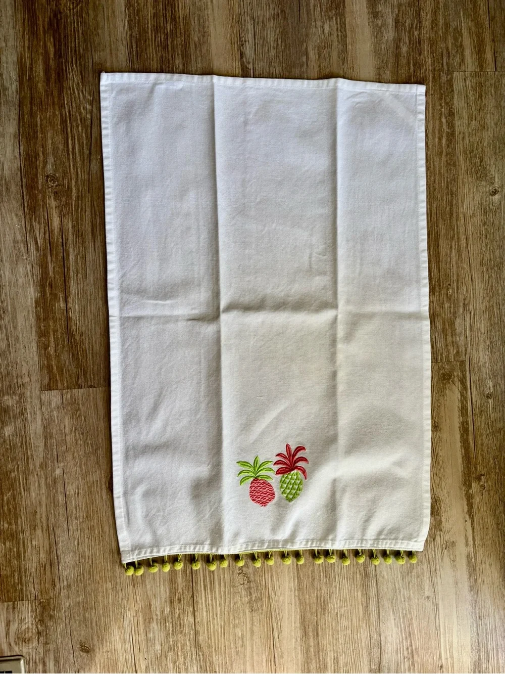 Pomegranate Pineapple Tea Towels Embroidered Pom Pom Trim